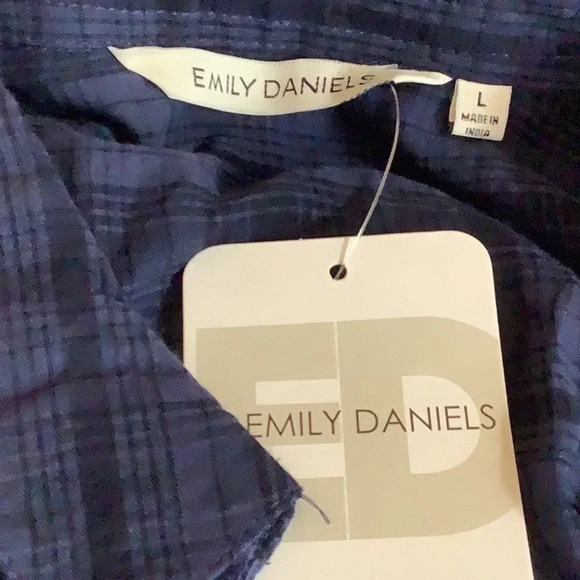 Emily Daniels Blue & Black Checkered 3/4 Sleeve Button Up Blouse Size Large New - Picture 5 of 8